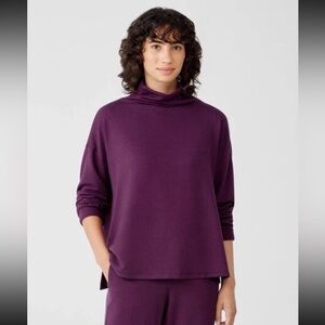 EILEEN FISHER TENCEL & Organic-Cotton Fleece Funnel-Neck Tunic M Medium Purple